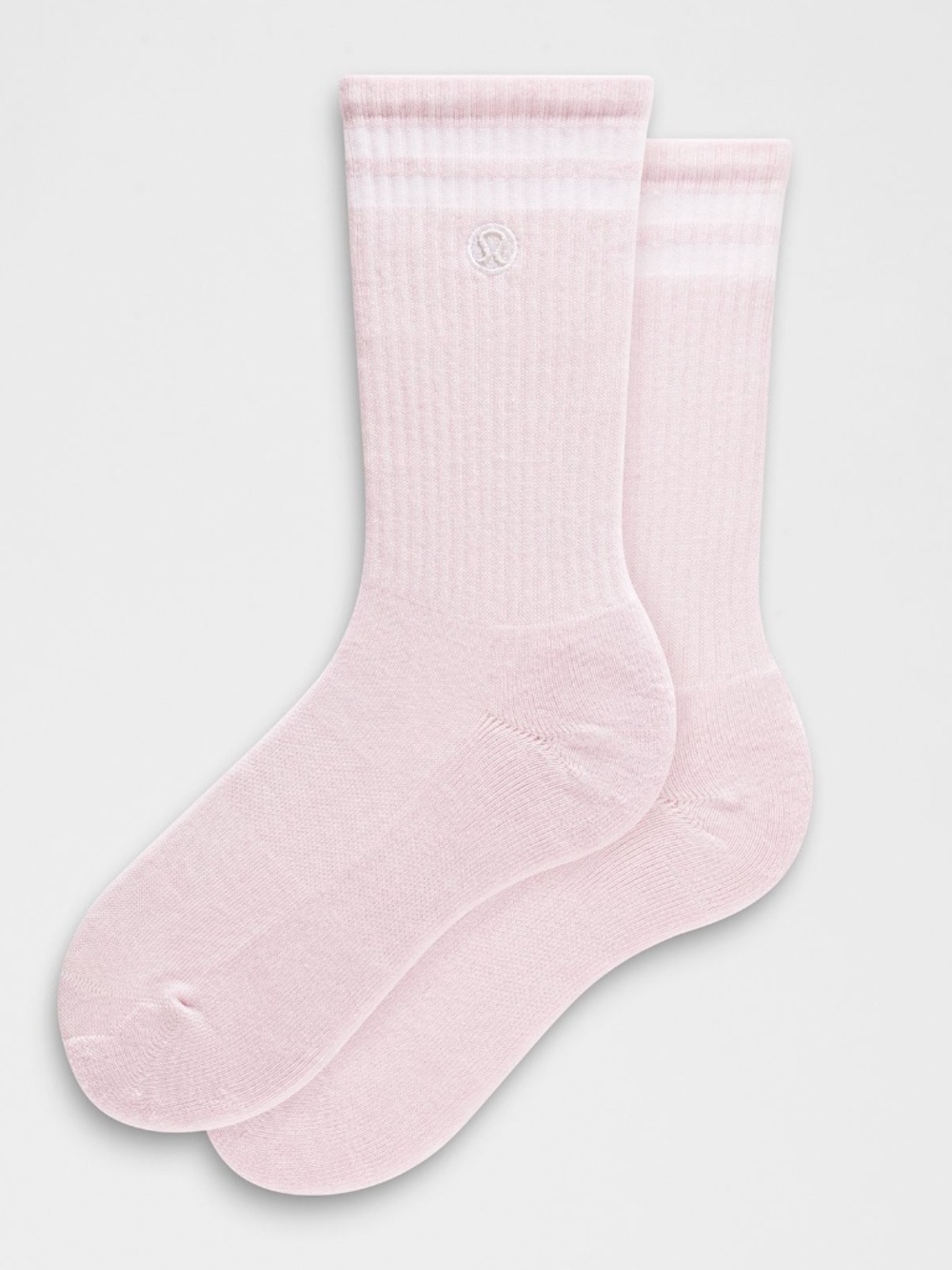 Lululemon Daily Essential Crew Socks Stripe Cushioned Arch Support Pink Sz Large